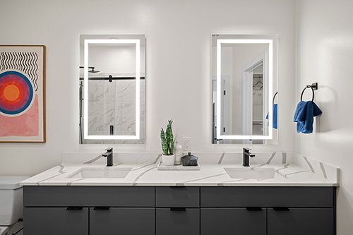 LED-lighted mirrors in the bathroom at The Watt